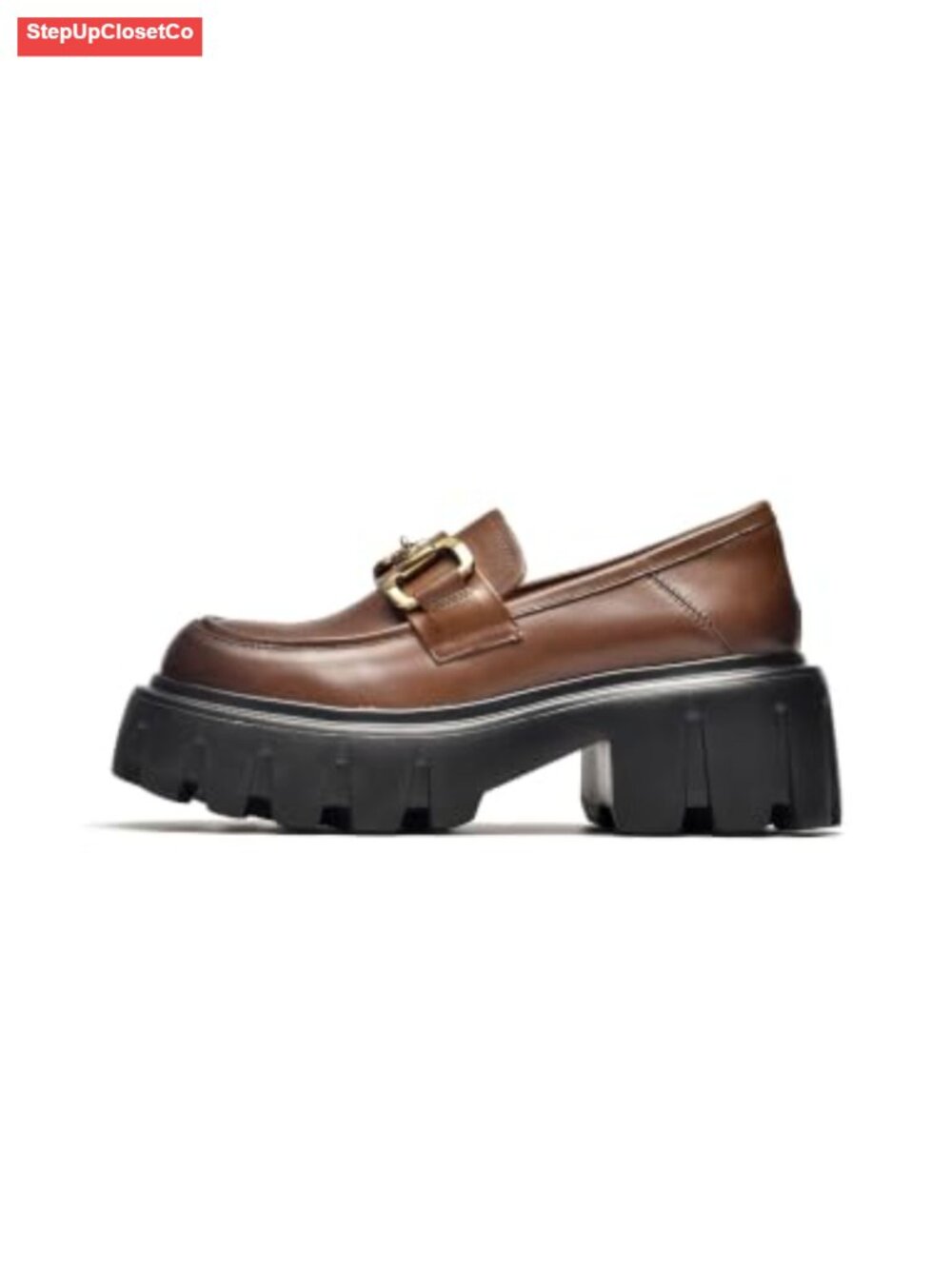 Women's Chunky Platform Loafers Leather Slip On Lug Sole Business Casual Shoes